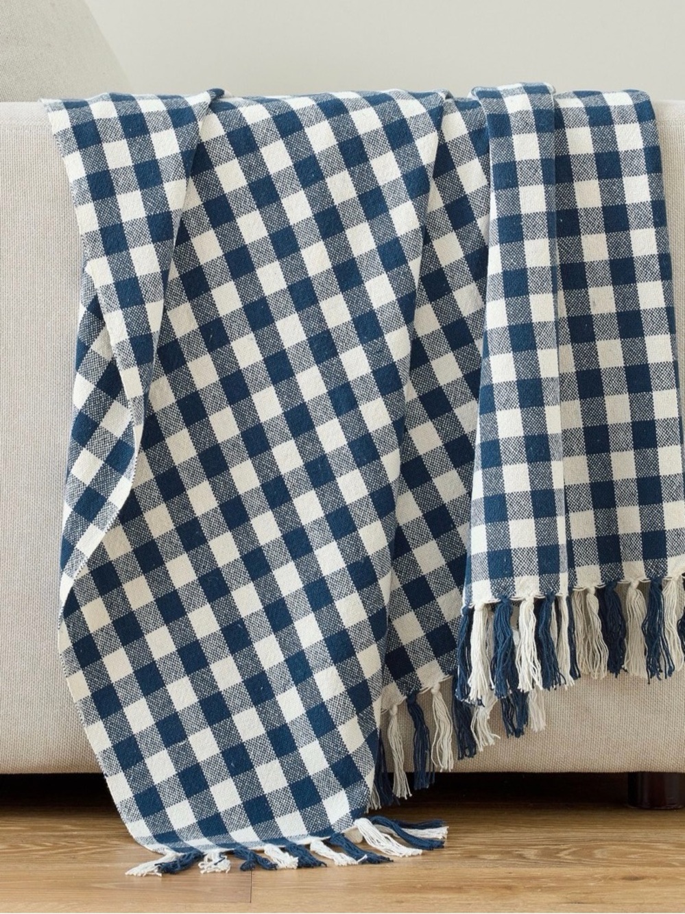 Pottery Barn Blaine Check Throw 50x60 Indigo Blue NWT
